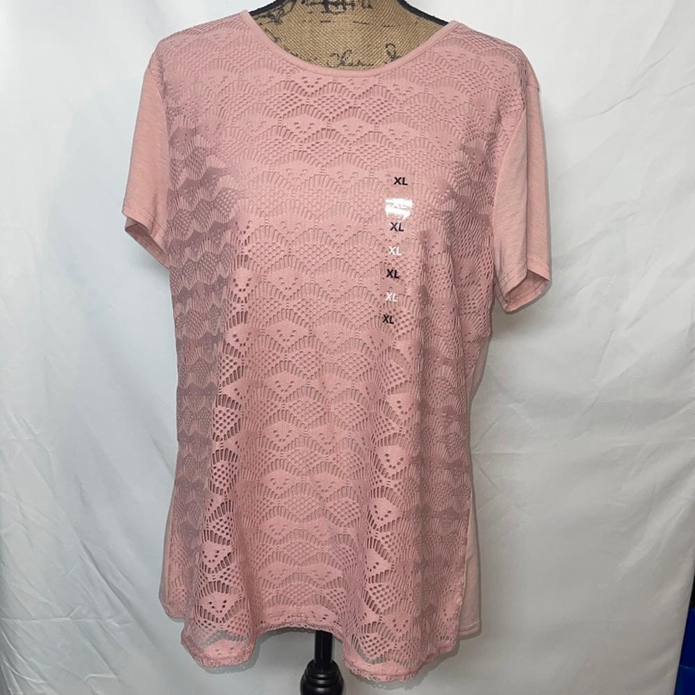 Light pink lace front t-shirt
